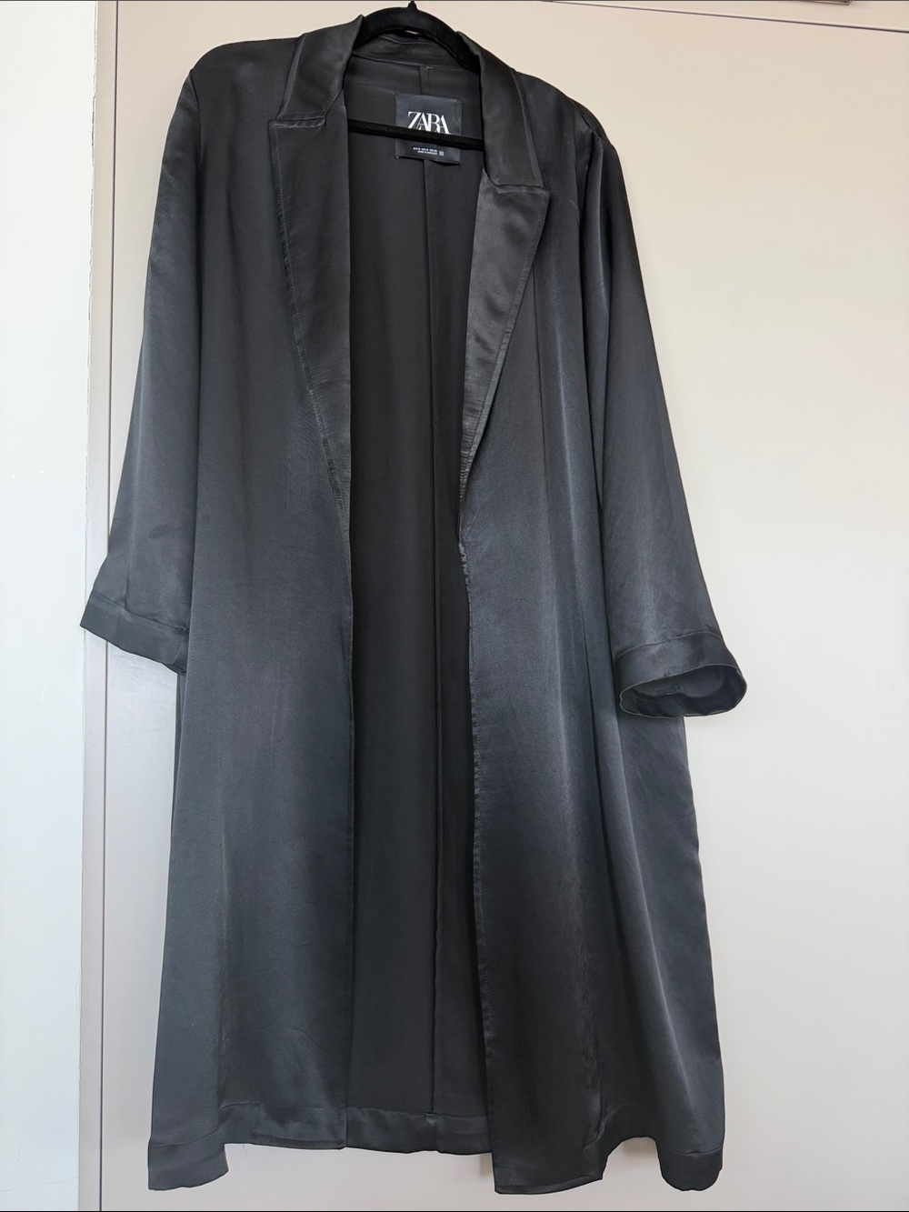 Zara Black Satin Longline Trench Coat